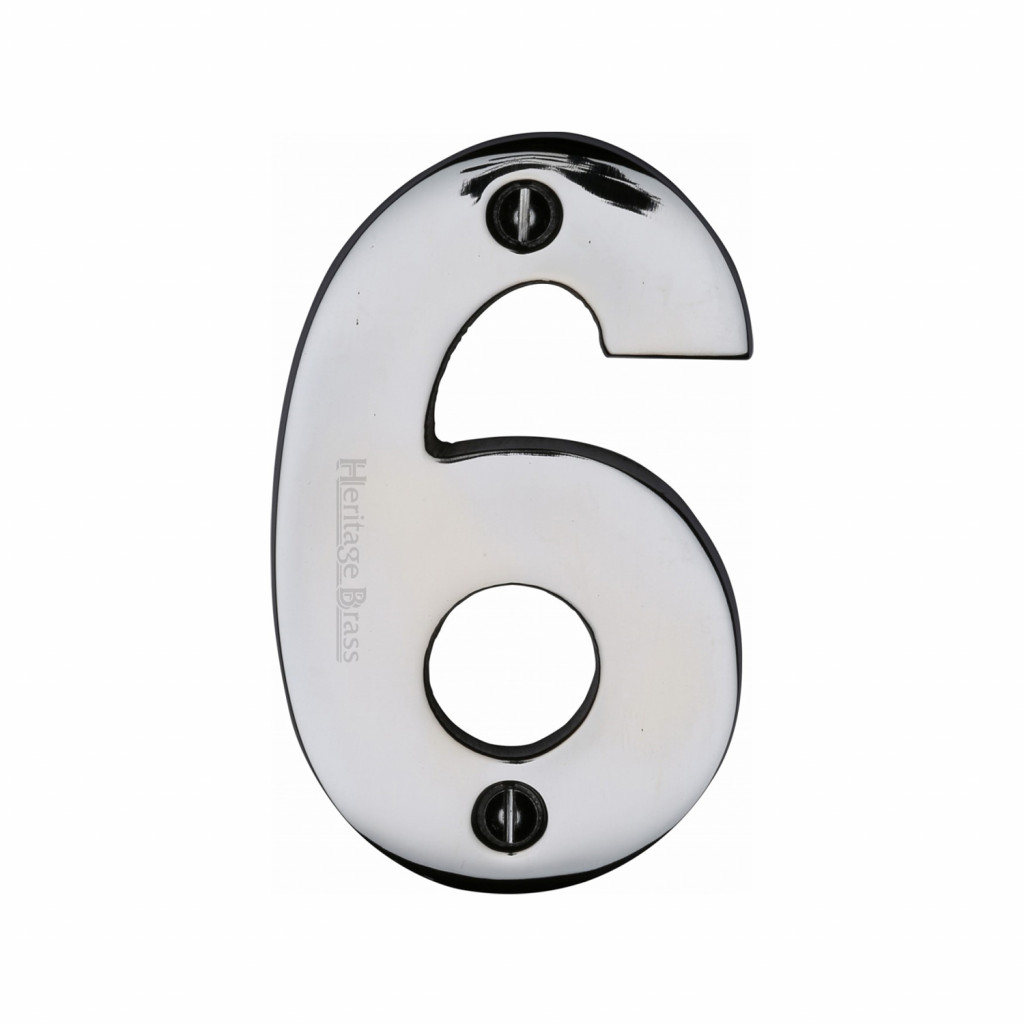 Heritage Brass Numeral 6  - Face Fix 76mm  – Heavy font